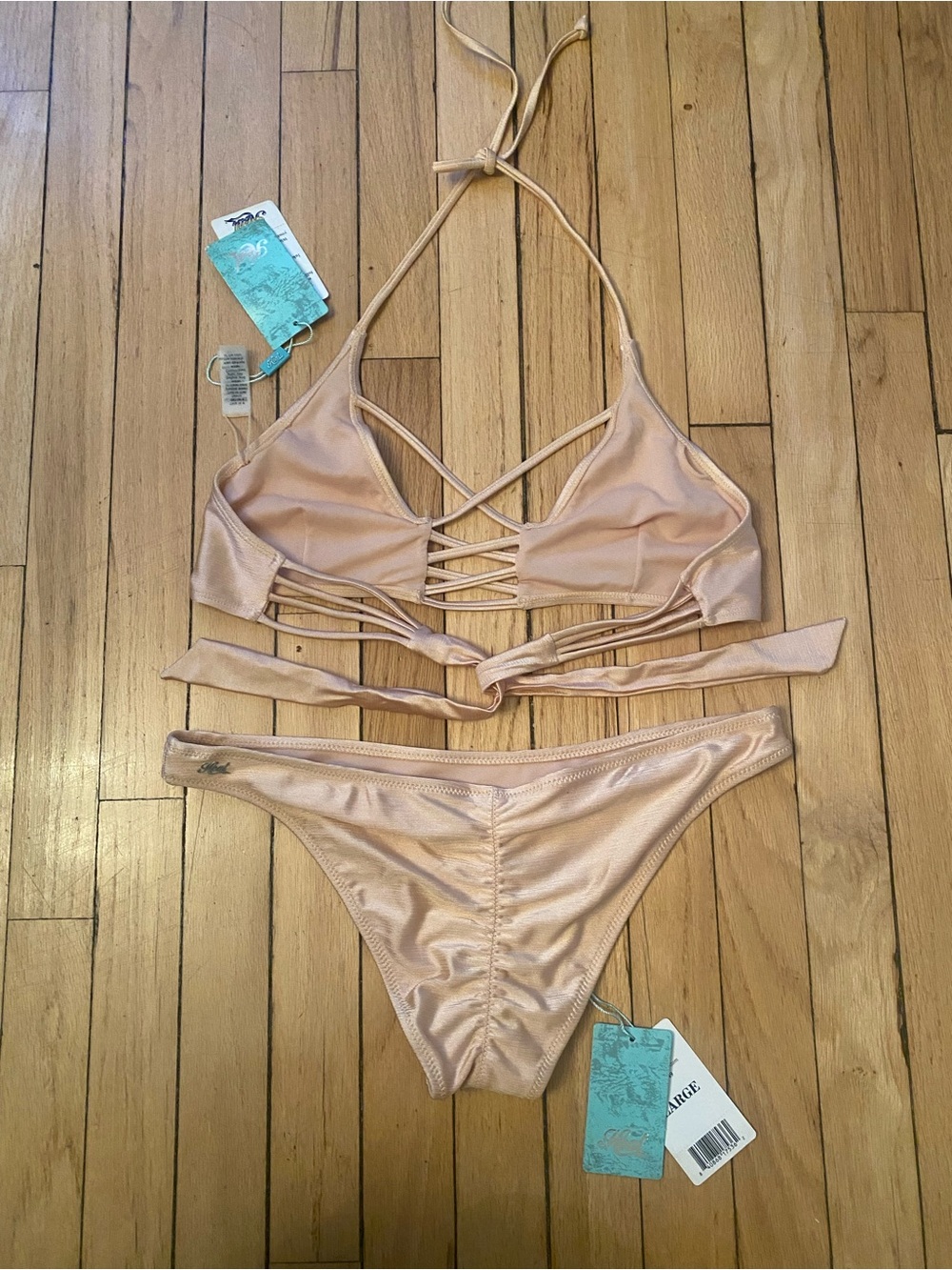 NWT Gold Strappy Halter Bikini Set - Women Swim Bikini - Picture 3 of 3
